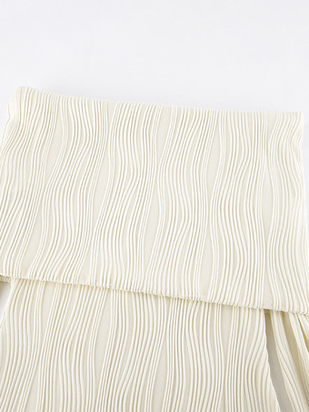 プリーツオフショルダーレディースマキシドレス - エレガントなクリームテクスチャボディコンガウン - 長袖パーティーウェア 2026