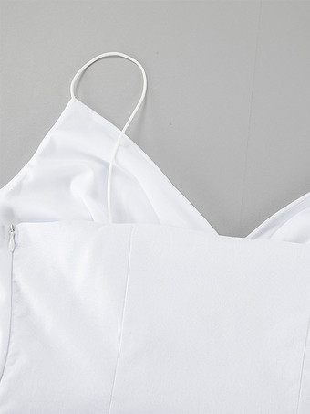 ホワイト 100% コットン レディース マキシドレス - スパゲッティストラップ ルーシュバスト サンドレス - セクシーな V ネック ラッフルトリム ビーチ バケーション ロングドレス 2026