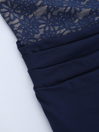 ネイビーブルーのホルターネックレディースマキシドレス - アシンメトリーレースパッチワークバックレスガウン - セクシーなボディコンサマーバースデーパーティーウェア 2026