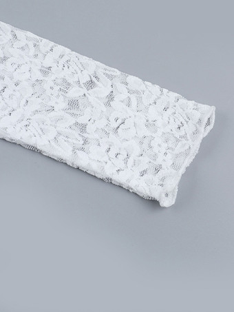 ホワイトフローラルレースシアーレディースクロップトップ - スカラップスクエアネック長袖ブラウス - コケットな雰囲気のフレンチロマンティックな外出用トップス 2026