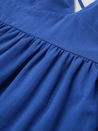 ロイヤルブルー 100% コットン レディース マキシドレス - クリスクロス バックレス ストラップ サンドレス - Vネック サマー ビーチ バケーションドレス 2026