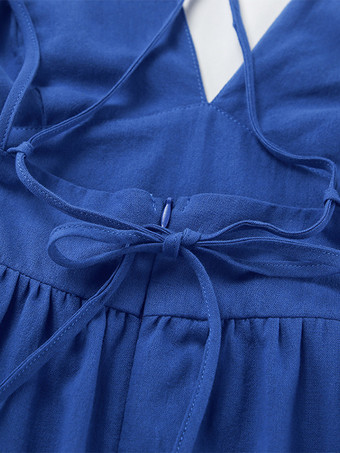 ロイヤルブルー 100% コットン レディース マキシドレス - クリスクロス バックレス ストラップ サンドレス - Vネック サマー ビーチ バケーションドレス 2026