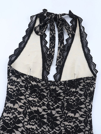 ブラックレースオーバーレイレディースマキシドレス - ホルターネックバックレスヌードライニングガウン - セクシーなボディコンナイトアウトパーティードレス 2026