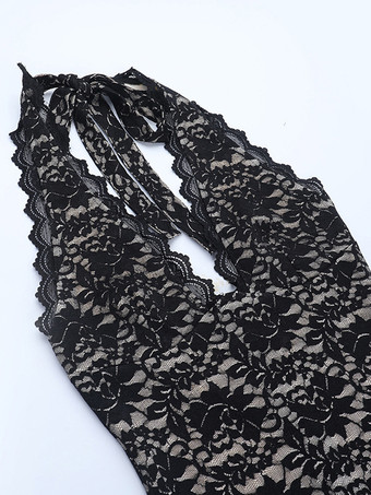 ブラックレースオーバーレイレディースマキシドレス - ホルターネックバックレスヌードライニングガウン - セクシーなボディコンナイトアウトパーティードレス 2026