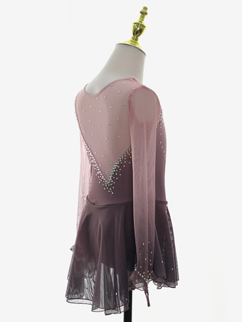 ダスティピンク フィギュアスケートドレス ラインストーンメッシュ 競技用アパレル 女の子用