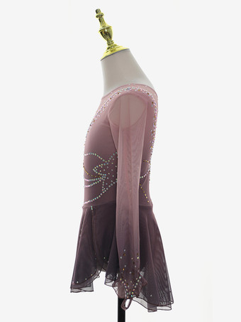 ダスティピンク フィギュアスケートドレス ラインストーンメッシュ 競技用アパレル 女の子用