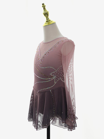 ダスティピンク フィギュアスケートドレス ラインストーンメッシュ 競技用アパレル 女の子用