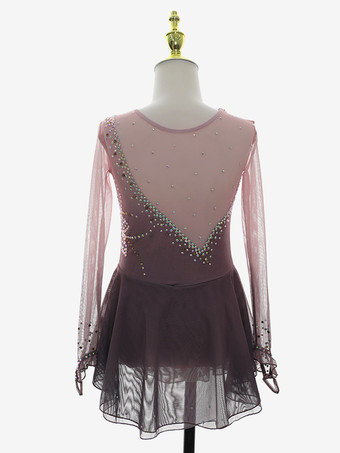 ダスティピンク フィギュアスケートドレス ラインストーンメッシュ 競技用アパレル 女の子用