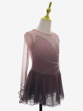 ダスティピンク フィギュアスケートドレス ラインストーンメッシュ 競技用アパレル 女の子用