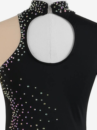 ダークブラックのエレガントなスケートドレス、長袖メッシュ、ビーズ、ラインストーン、スケートコスチューム