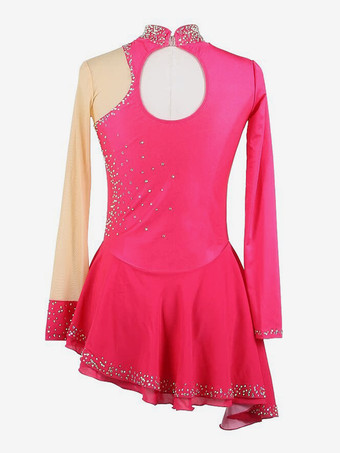 ダークブラックのエレガントなスケートドレス、長袖メッシュ、ビーズ、ラインストーン、スケートコスチューム