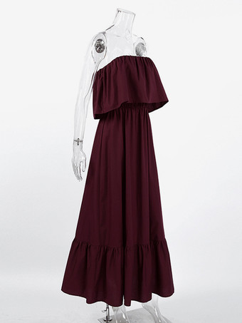 100%コットン ストラップレス レディース マキシドレス アースカラー - セクシーなチューブトップ ラッフル サンドレス - ボヘミアン ビーチ バケーション ロングドレス 2026