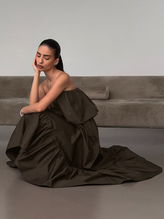 100%コットン ストラップレス レディース マキシドレス アースカラー - セクシーなチューブトップ ラッフル サンドレス - ボヘミアン ビーチ バケーション ロングドレス 2026