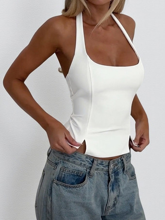 ホルターネックのバックレスクロップトップ - セクシーなバレエコア素材の露出したバックジッパーキャミソール - コケットな美的ナイトアウトスリムフィットタンクトップ 2026
