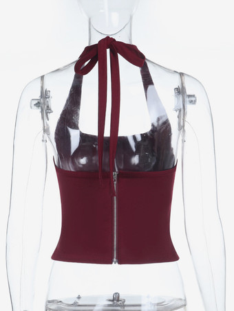 ホルターネックのバックレスクロップトップ - セクシーなバレエコア素材の露出したバックジッパーキャミソール - コケットな美的ナイトアウトスリムフィットタンクトップ 2026