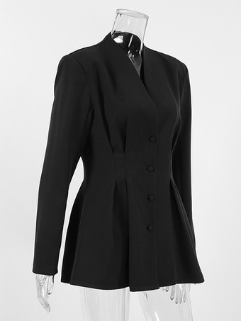 アワーグラス テーラード レディース ブラック ブレザー - ストラクチャードショルダー シングルブレスト シンチジャケット - コーポレートコア カジュアル ワークウェア アウター 2026