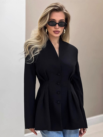 アワーグラス テーラード レディース ブラック ブレザー - ストラクチャードショルダー シングルブレスト シンチジャケット - コーポレートコア カジュアル ワークウェア アウター 2026