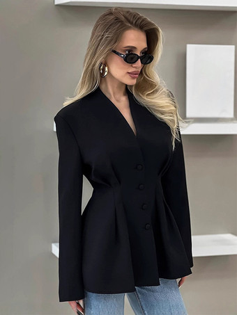 アワーグラス テーラード レディース ブラック ブレザー - ストラクチャードショルダー シングルブレスト シンチジャケット - コーポレートコア カジュアル ワークウェア アウター 2026