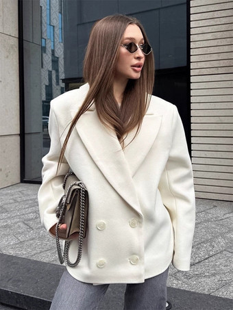 ホワイト クリーム色のノッチドラペルレディースブレザー - オーバーサイズシングルブレストジャケット - 落ち着いたミニマリストストリートカジュアル春コーデ 2026