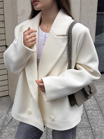 クリーム色のノッチドラペルレディースブレザー - オーバーサイズシングルブレストジャケット - 落ち着いたミニマリストストリートカジュアル春コーデ 2026