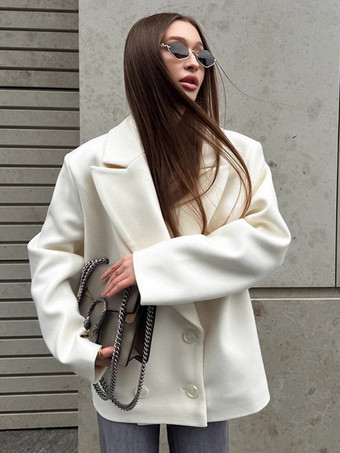 クリーム色のノッチドラペルレディースブレザー - オーバーサイズシングルブレストジャケット - 落ち着いたミニマリストストリートカジュアル春コーデ 2026