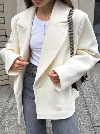 クリーム色のノッチドラペルレディースブレザー - オーバーサイズシングルブレストジャケット - 落ち着いたミニマリストストリートカジュアル春コーデ 2026