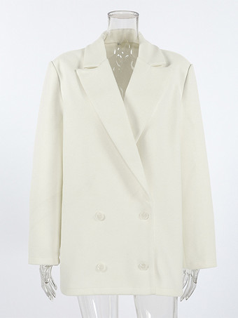 クリーム色のノッチドラペルレディースブレザー - オーバーサイズシングルブレストジャケット - 落ち着いたミニマリストストリートカジュアル春コーデ 2026