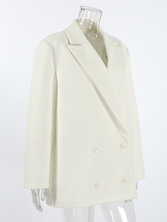 クリーム色のノッチドラペルレディースブレザー - オーバーサイズシングルブレストジャケット - 落ち着いたミニマリストストリートカジュアル春コーデ 2026