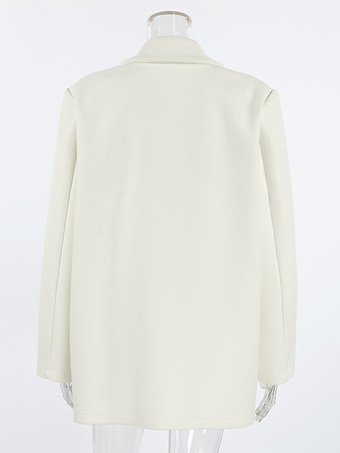 クリーム色のノッチドラペルレディースブレザー - オーバーサイズシングルブレストジャケット - 落ち着いたミニマリストストリートカジュアル春コーデ 2026