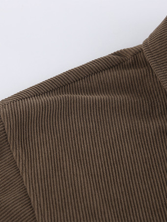 ブラウンコーデュロイのレディースクロップドジャケット - オーバーサイズユーティリティトップ - マイラールスタイルのストリートウェアカジュアルデイリーアウトフィット2026