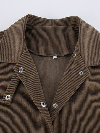 ブラウンコーデュロイのレディースクロップドジャケット - オーバーサイズユーティリティトップ - マイラールスタイルのストリートウェアカジュアルデイリーアウトフィット2026