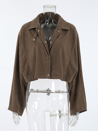 ブラウンコーデュロイのレディースクロップドジャケット - オーバーサイズユーティリティトップ - マイラールスタイルのストリートウェアカジュアルデイリーアウトフィット2026