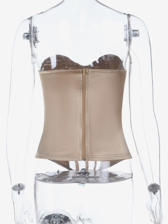 シースルーメッシュのレディースコルセットトップ - 露出したバックジッパーのセクシーなビスチェ - 2026年の美しいヴィンテージグラムナイトアウトクラブウェア衣装