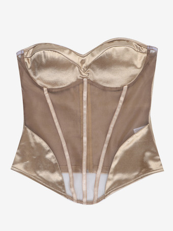 シースルーメッシュのレディースコルセットトップ - 露出したバックジッパーのセクシーなビスチェ - 2026年の美しいヴィンテージグラムナイトアウトクラブウェア衣装