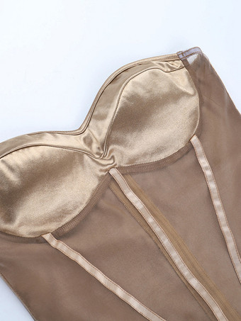 シースルーメッシュのレディースコルセットトップ - 露出したバックジッパーのセクシーなビスチェ - 2026年の美しいヴィンテージグラムナイトアウトクラブウェア衣装