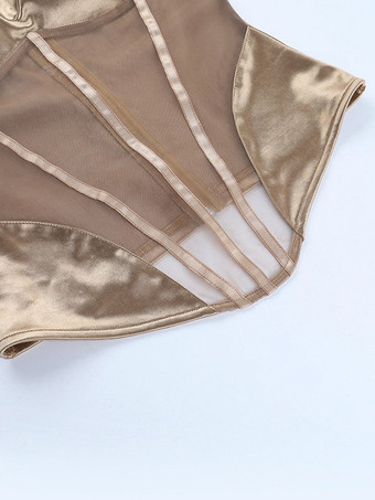 シースルーメッシュのレディースコルセットトップ - 露出したバックジッパーのセクシーなビスチェ - 2026年の美しいヴィンテージグラムナイトアウトクラブウェア衣装