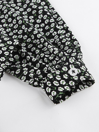 ヴィンテージ風フローラル柄レディースティードレス - パフスリーブ ベルト付きミニドレス - ポインテッドカラー ロマンティックなデートナイトコーデ 2026