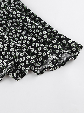 ヴィンテージ風フローラル柄レディースティードレス - パフスリーブ ベルト付きミニドレス - ポインテッドカラー ロマンティックなデートナイトコーデ 2026