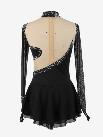 ロイヤルブルーの女性と女の子のスケートドレスメッシュビーズラインストーン長袖アイススケータードレス