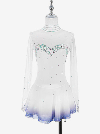 ホワイト ホワイト スケートドレス スイートハート ビーズ ハイカラー 長袖 女性と女の子向け スケートドレス