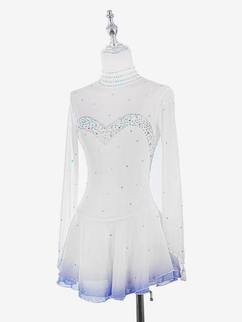 ホワイト スケートドレス スイートハート ビーズ ハイカラー 長袖 女性と女の子向け スケートドレス