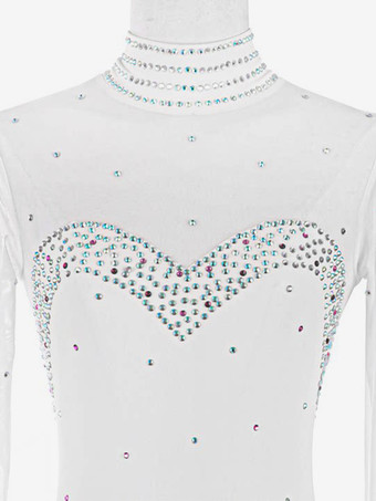 ホワイト スケートドレス スイートハート ビーズ ハイカラー 長袖 女性と女の子向け スケートドレス