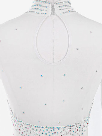 ホワイト スケートドレス スイートハート ビーズ ハイカラー 長袖 女性と女の子向け スケートドレス