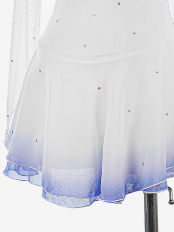 ホワイト スケートドレス スイートハート ビーズ ハイカラー 長袖 女性と女の子向け スケートドレス