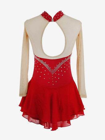 パープルのスケートドレス、スウィートハートラインストーン、ヌードカラーの長袖アイススケータードレス（女性と女の子用）