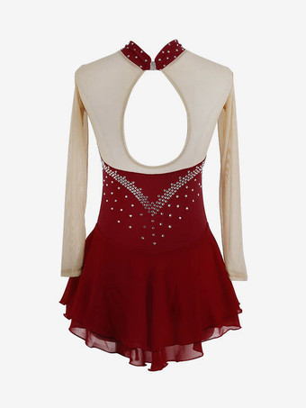 パープルのスケートドレス、スウィートハートラインストーン、ヌードカラーの長袖アイススケータードレス（女性と女の子用）