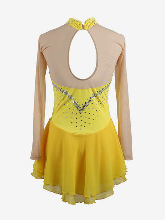 パープルのスケートドレス、スウィートハートラインストーン、ヌードカラーの長袖アイススケータードレス（女性と女の子用）