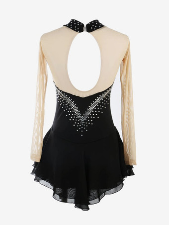 パープルのスケートドレス、スウィートハートラインストーン、ヌードカラーの長袖アイススケータードレス（女性と女の子用）