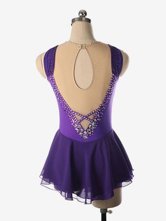 ライトブルーのフィギュアスケートドレス、ビーズネックライン、ポリエステル製ダンスコスチューム（女性・女の子用）