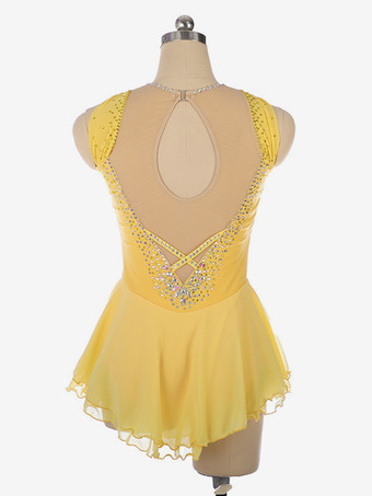 ライトブルーのフィギュアスケートドレス、ビーズネックライン、ポリエステル製ダンスコスチューム（女性・女の子用）